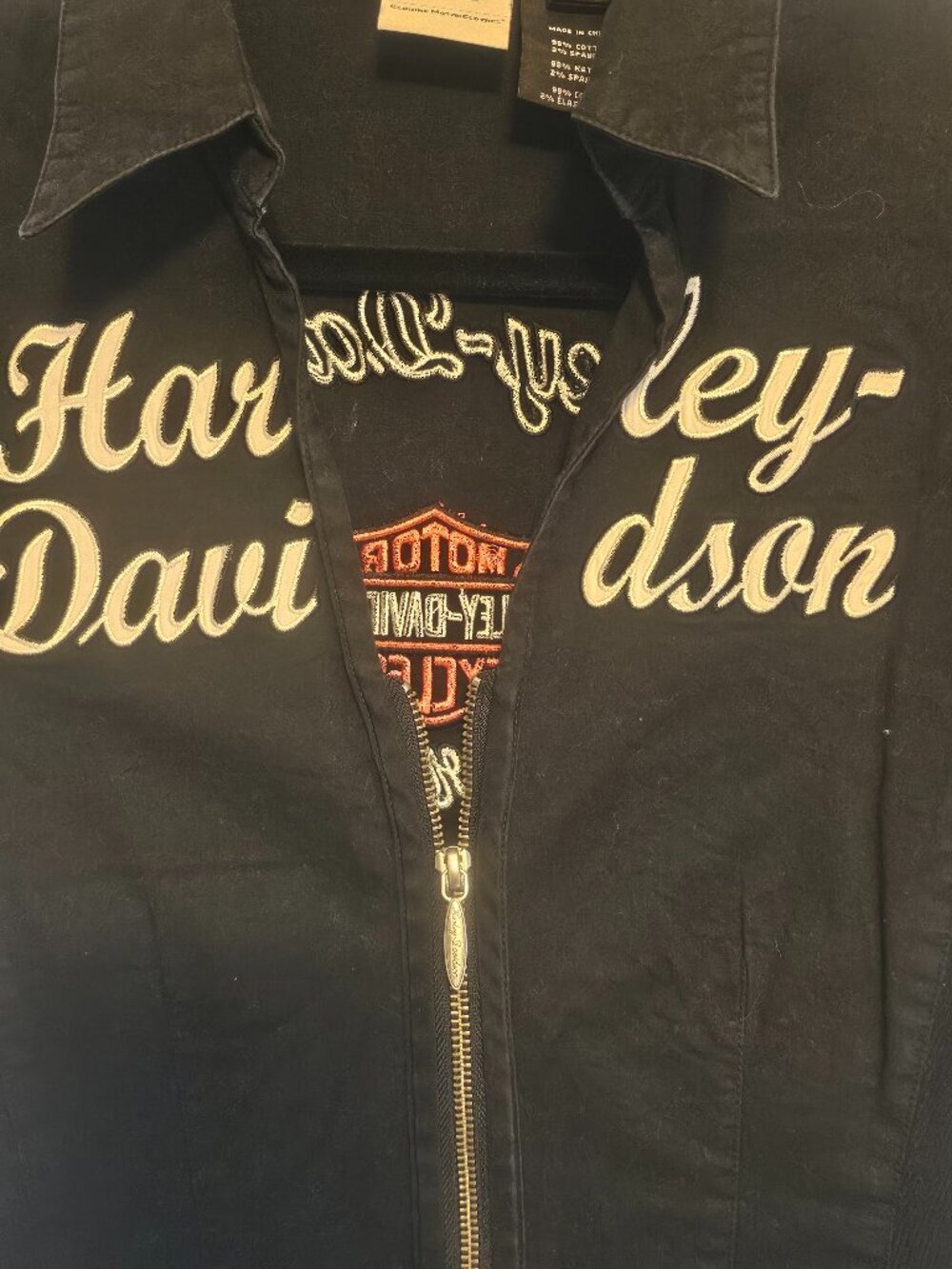 Harley Davidson Women’s M Embroidered Wing Zip Front Moto Shirt Jacket